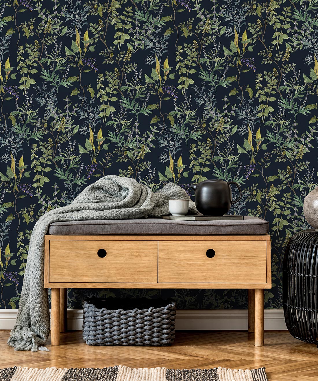 Woodland Floral Wallpaper, Navy