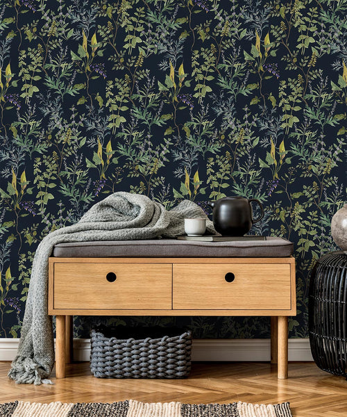 Woodland Floral Wallpaper, Navy