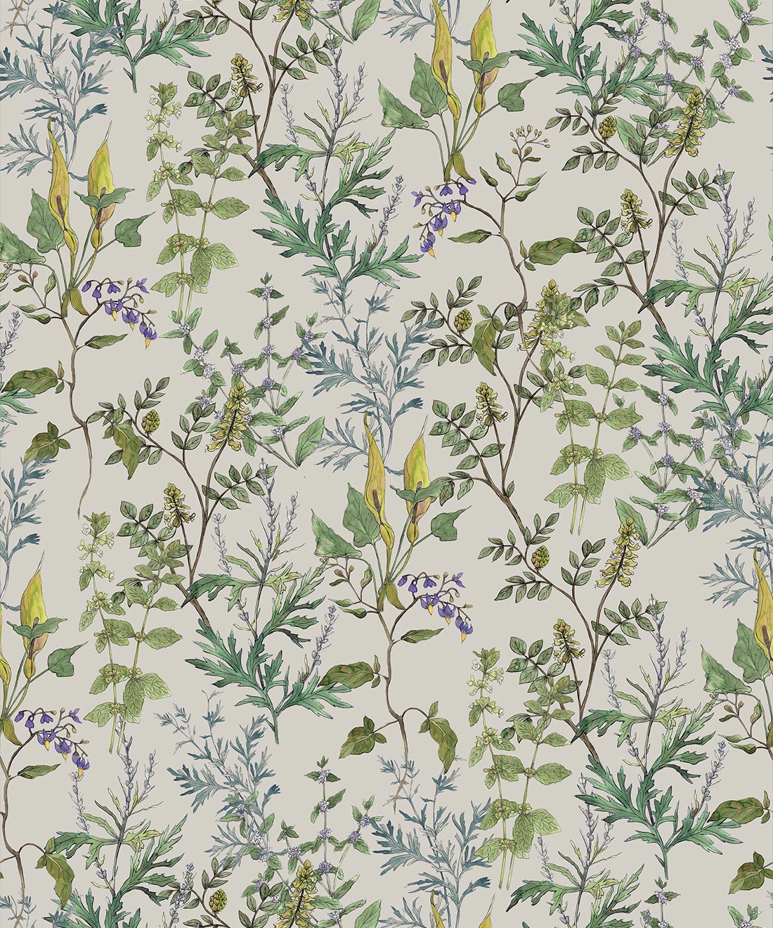 Woodland Floral Wallpaper, Stone