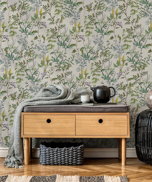 Woodland Floral Wallpaper, Stone