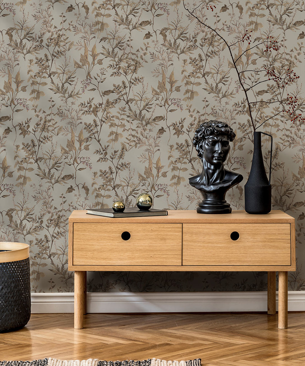Antique Botanica Wallpaper, Antique Grey