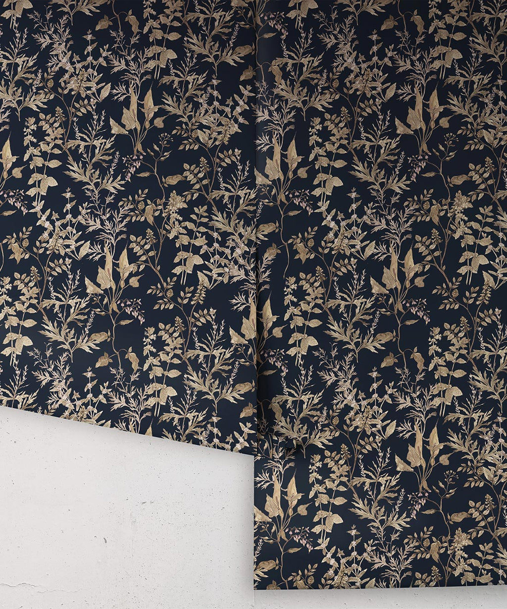 Antique Botanica Wallpaper, Navy