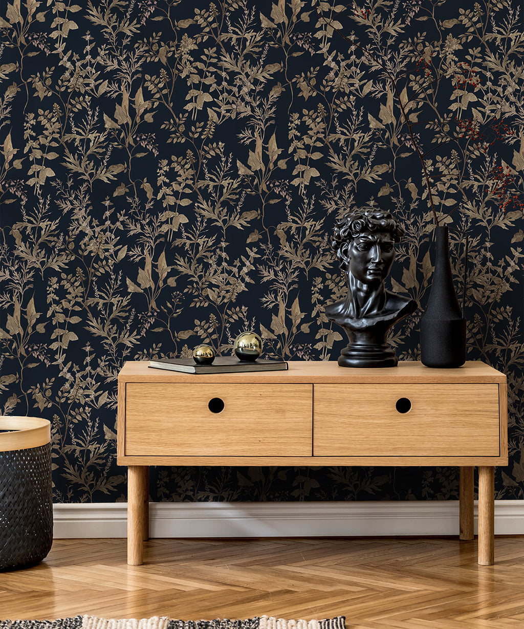 Antique Botanica Wallpaper, Navy