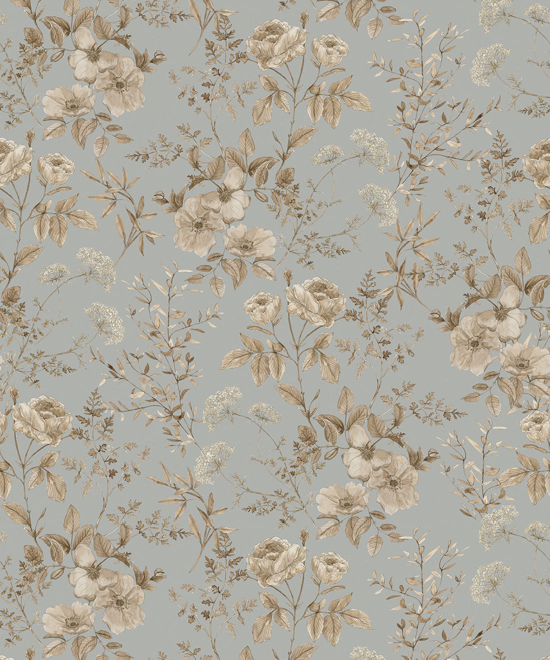 Belle Fleur Wallpaper, Dusty Blue