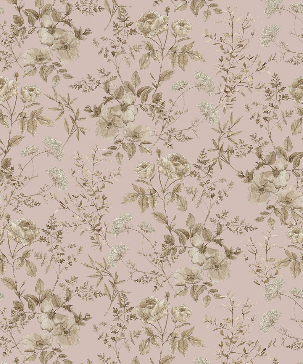 Belle Fleur Wallpaper, Dusty Pink