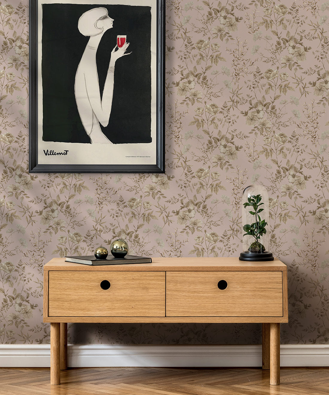 Belle Fleur Wallpaper, Dusty Pink