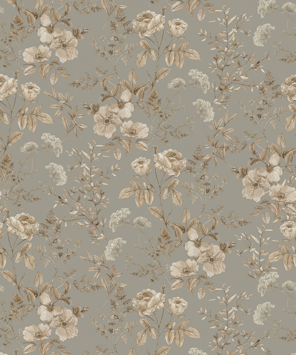 Belle Fleur Wallpaper, Grey Sage