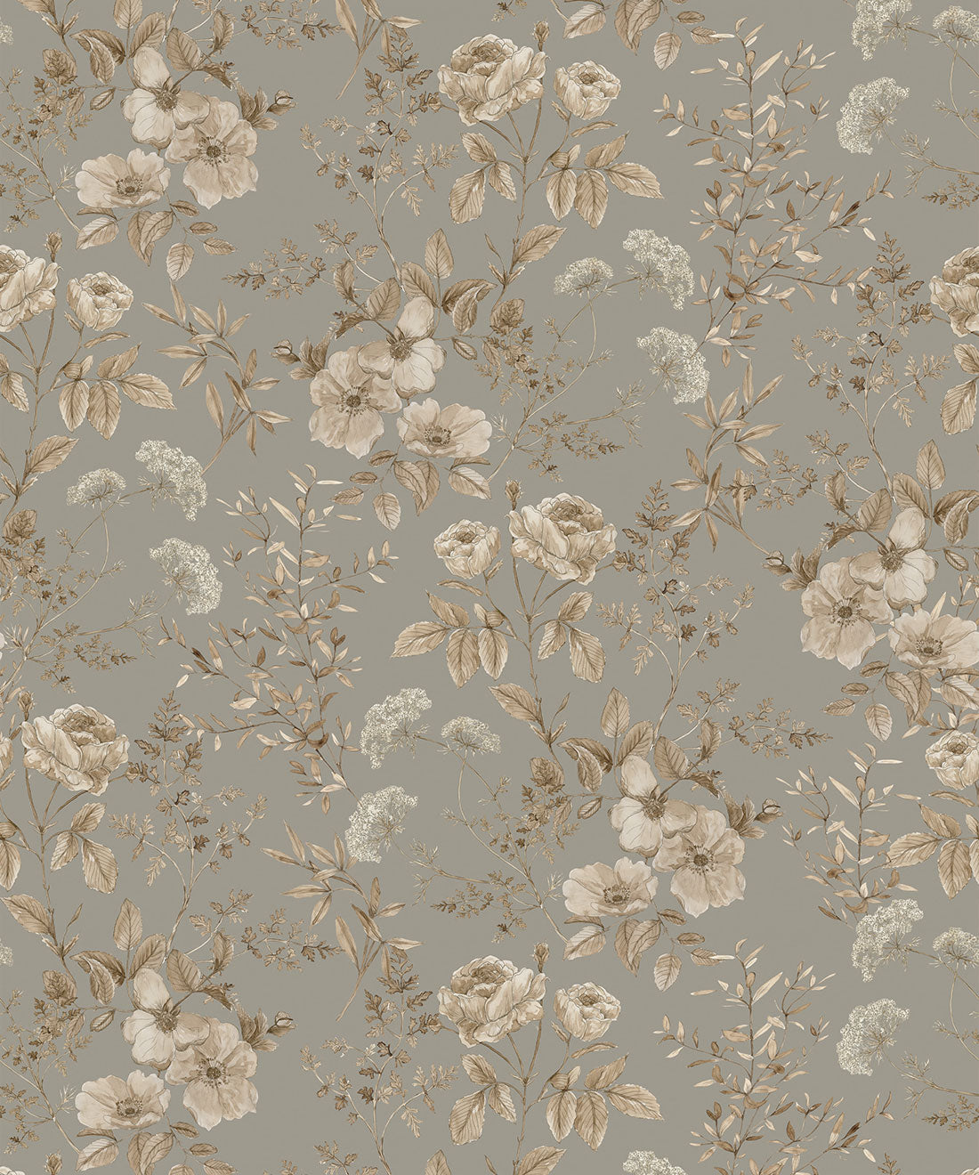 Belle Fleur Wallpaper, Grey Sage