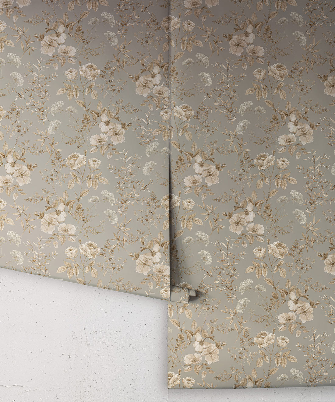 Belle Fleur Wallpaper, Grey Sage