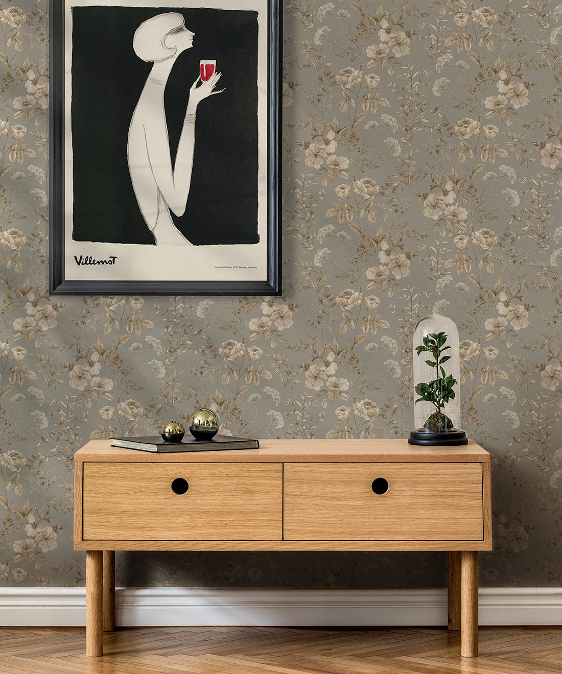 Belle Fleur Wallpaper, Grey Sage