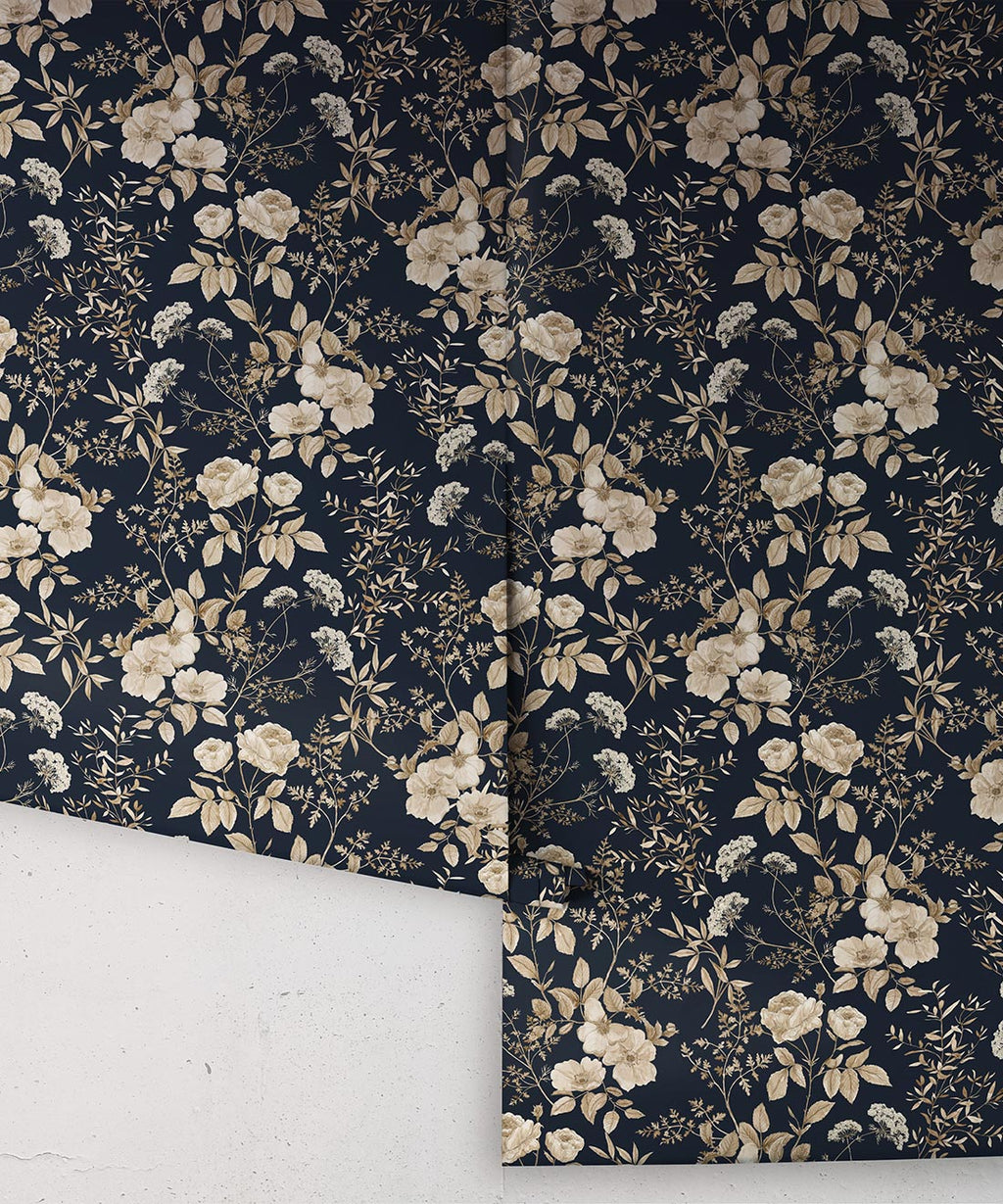 Belle Fleur Wallpaper, Navy