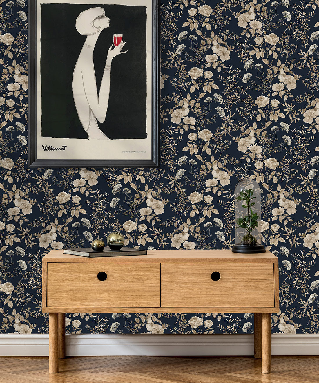 Belle Fleur Wallpaper, Navy