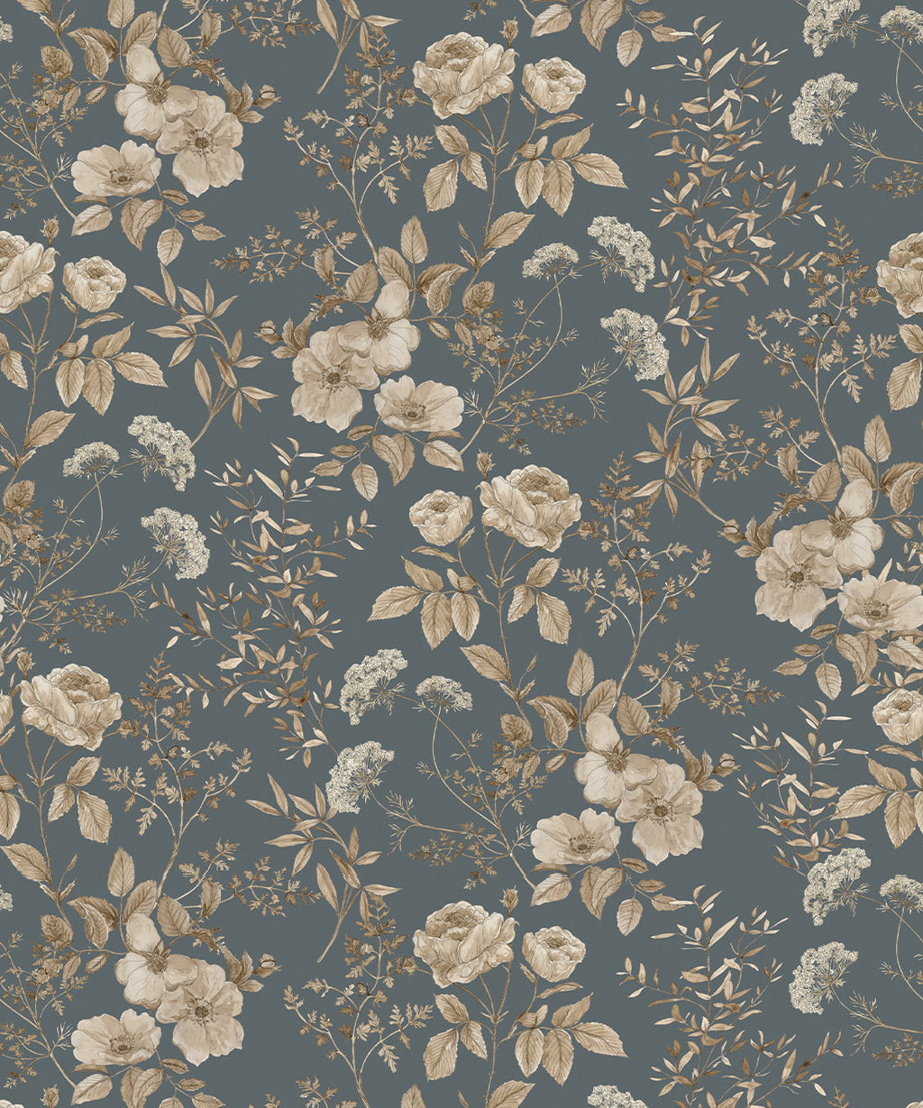 Belle Fleur Wallpaper, Slate grey