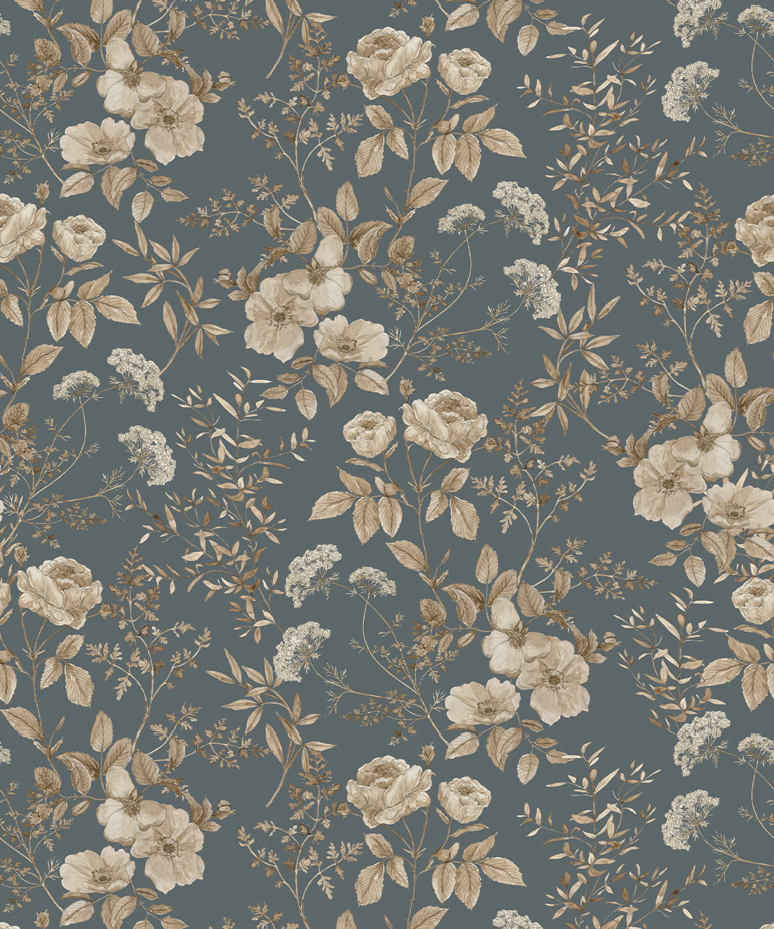 Belle Fleur Wallpaper, Slate grey