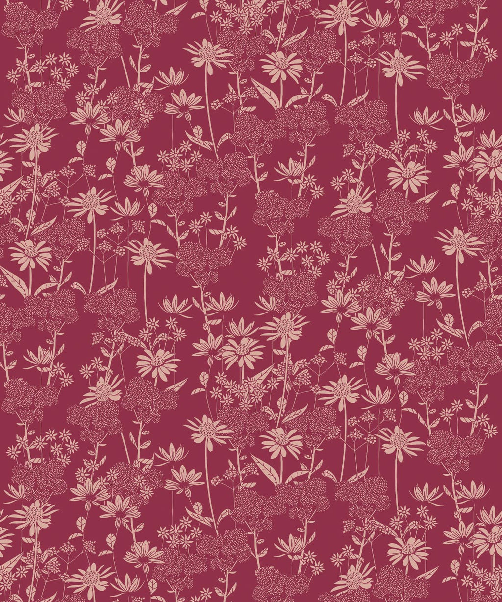 London Street Flowers Wallpaper, Burgundy