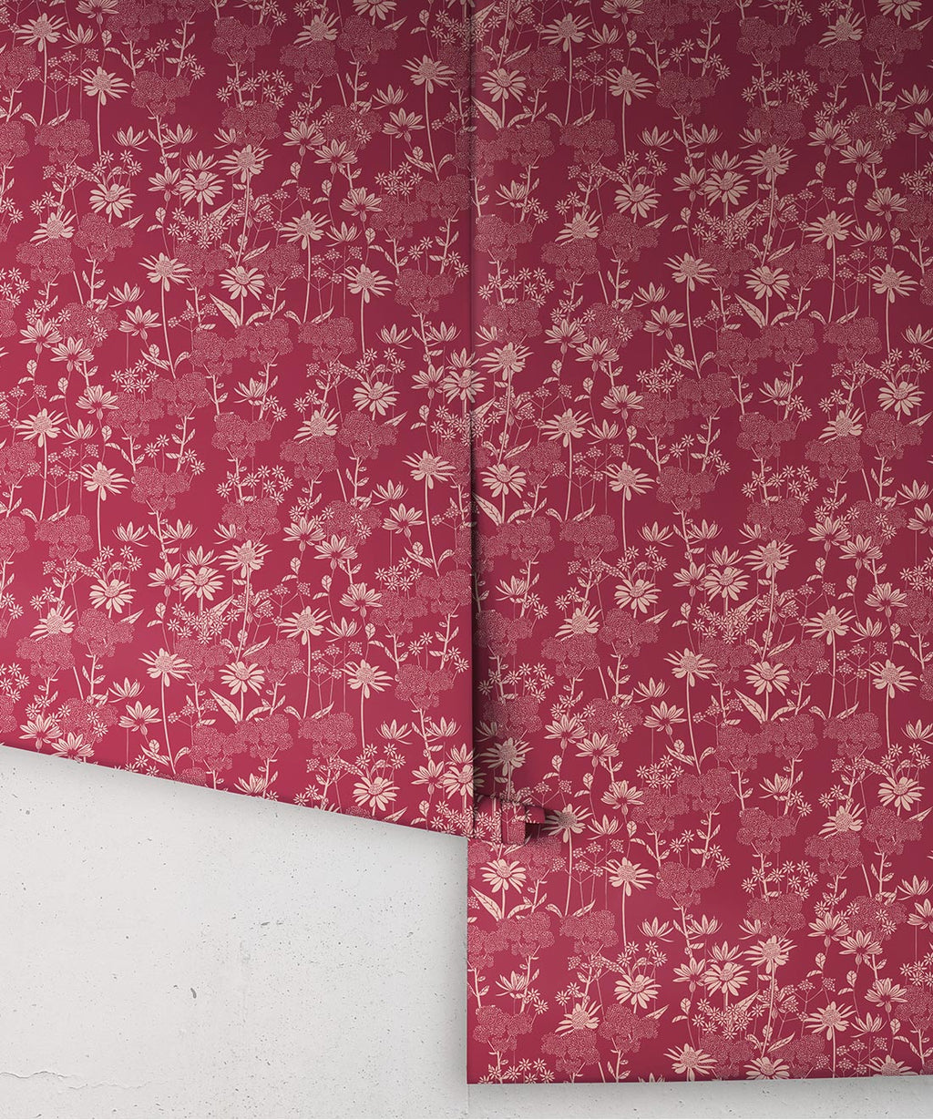 London Street Flowers Wallpaper, Burgundy