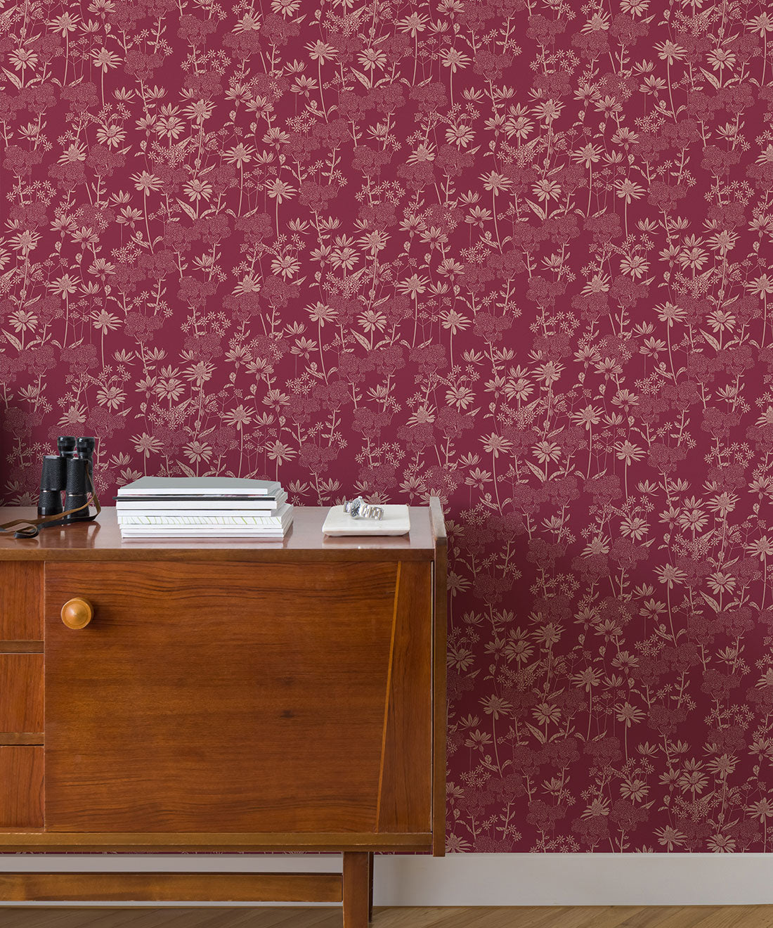 London Street Flowers Wallpaper, Burgundy