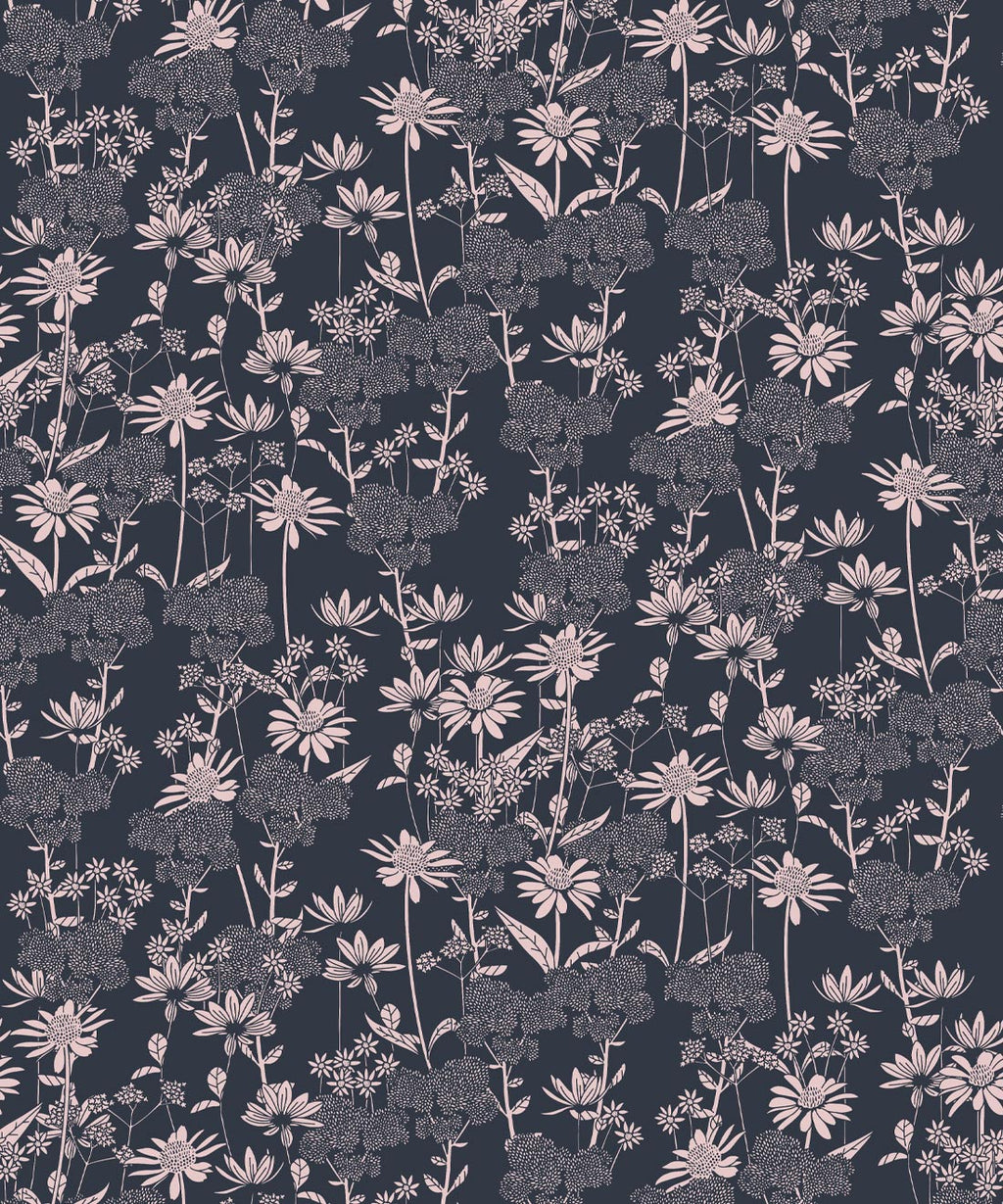 London Street Flowers Wallpaper, Deep Blue