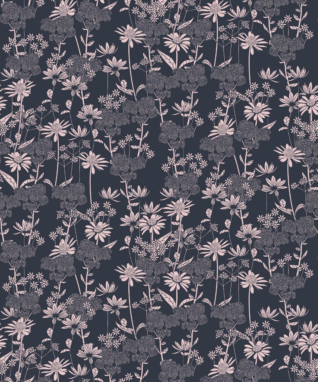 London Street Flowers Wallpaper, Deep Blue