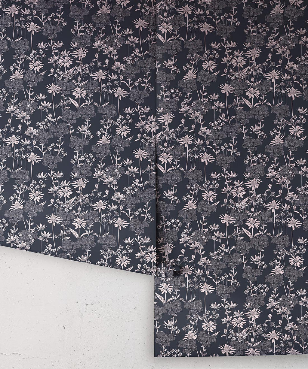 London Street Flowers Wallpaper, Deep Blue