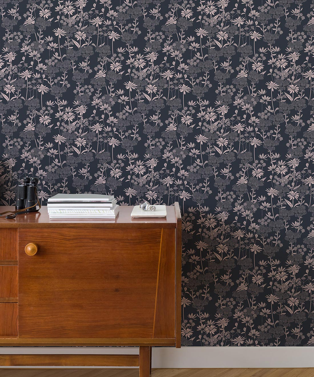 London Street Flowers Wallpaper, Deep Blue