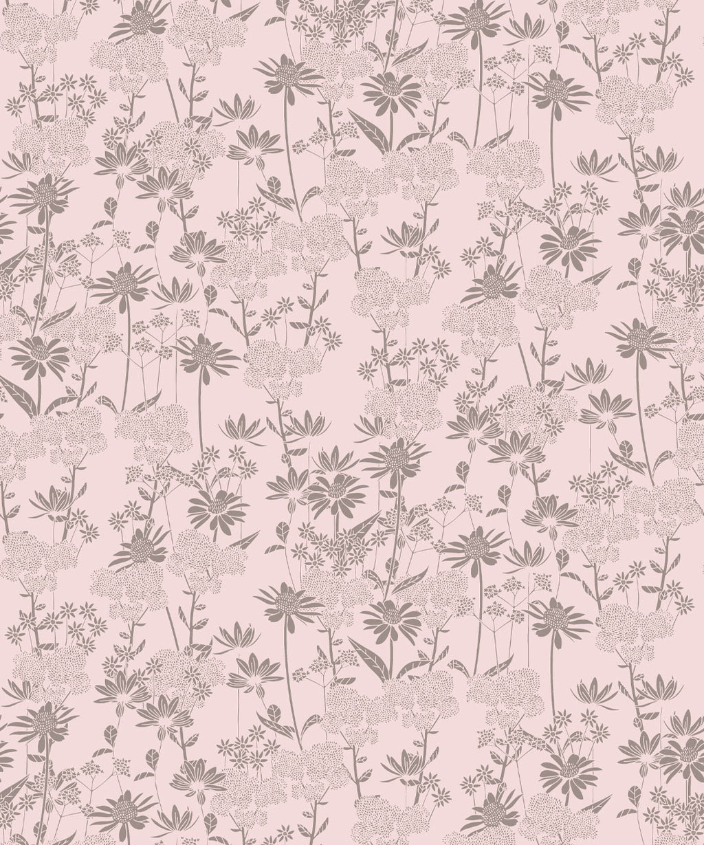 London Street Flowers Wallpaper, Muted Pink