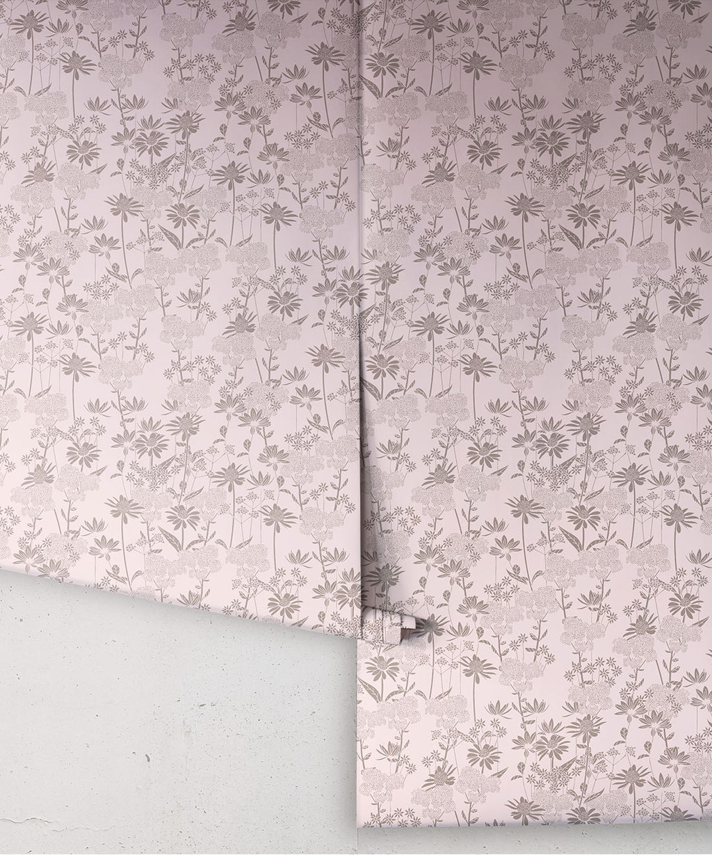 London Street Flowers Wallpaper, Muted Pink
