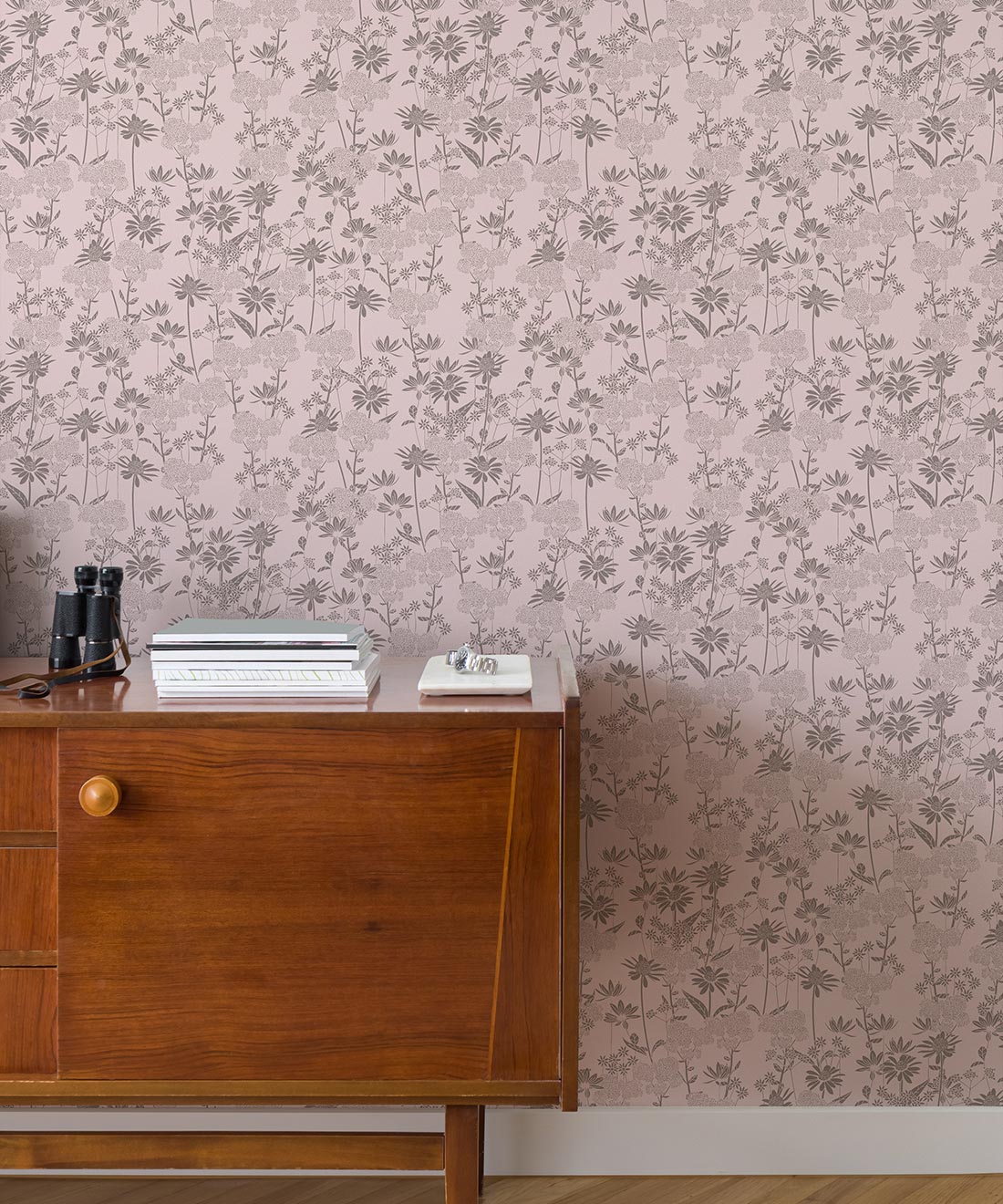 London Street Flowers Wallpaper, Muted Pink