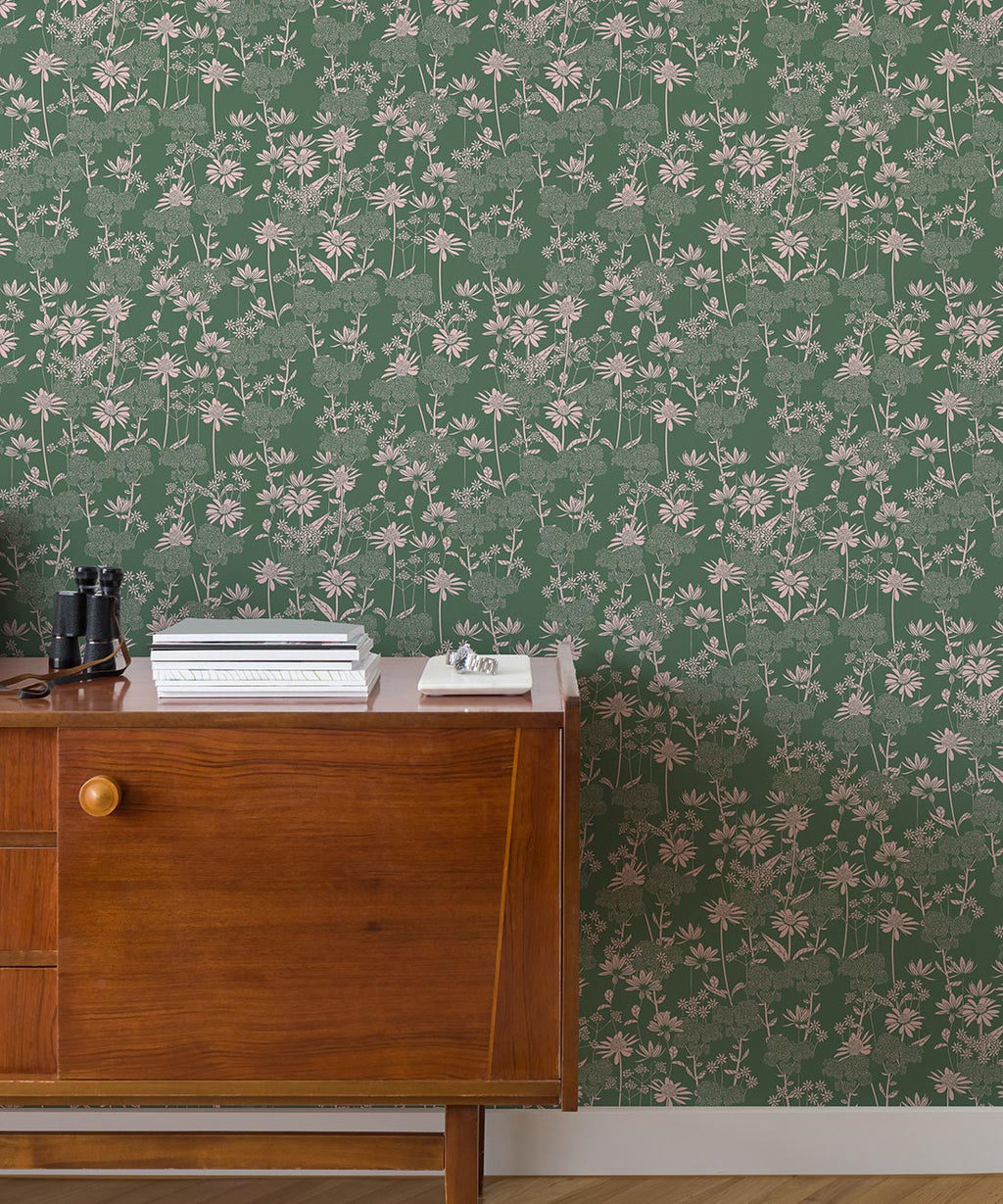 London Street Flowers Wallpaper, Olive