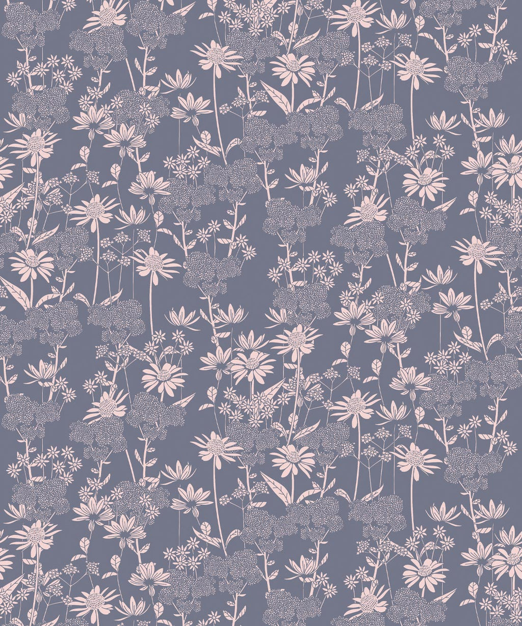 London Street Flowers Wallpaper, Steel Blue