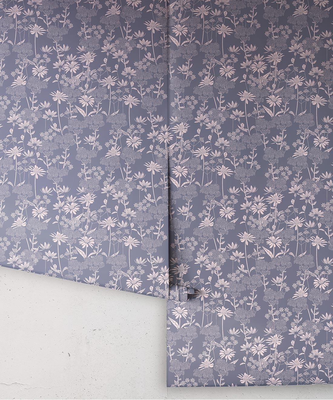 London Street Flowers Wallpaper, Steel Blue