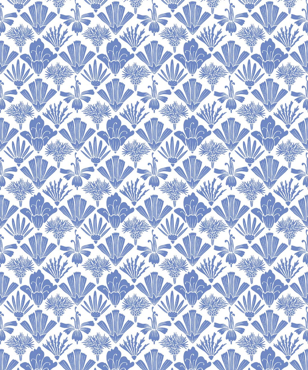 Fanned Flowers Wallpaper, Blue
