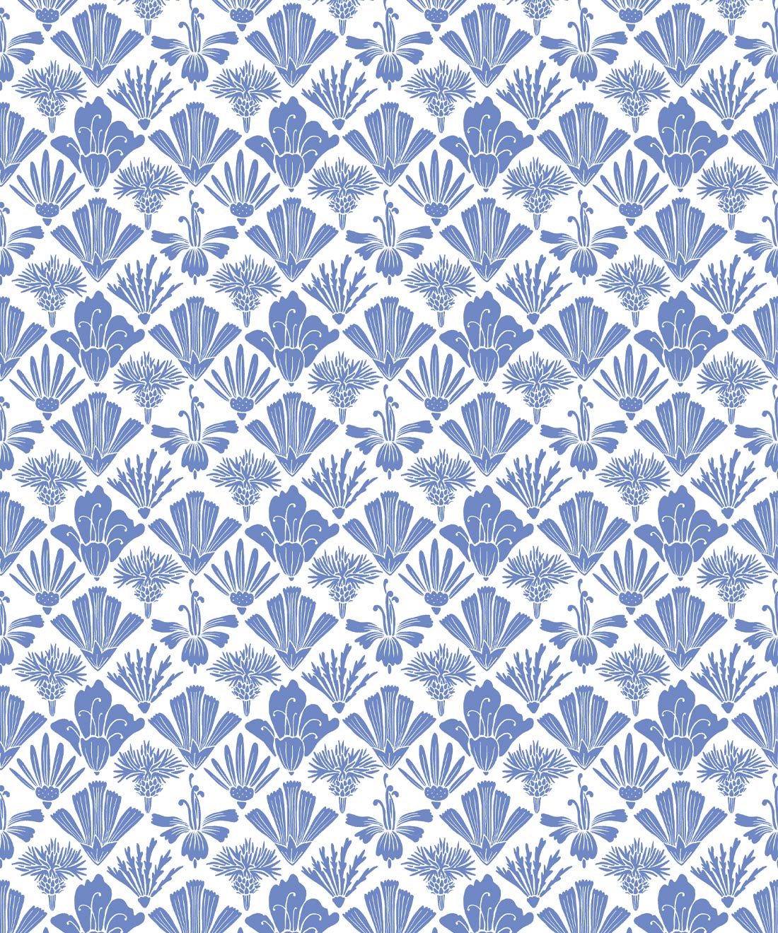 Fanned Flowers Wallpaper, Blue