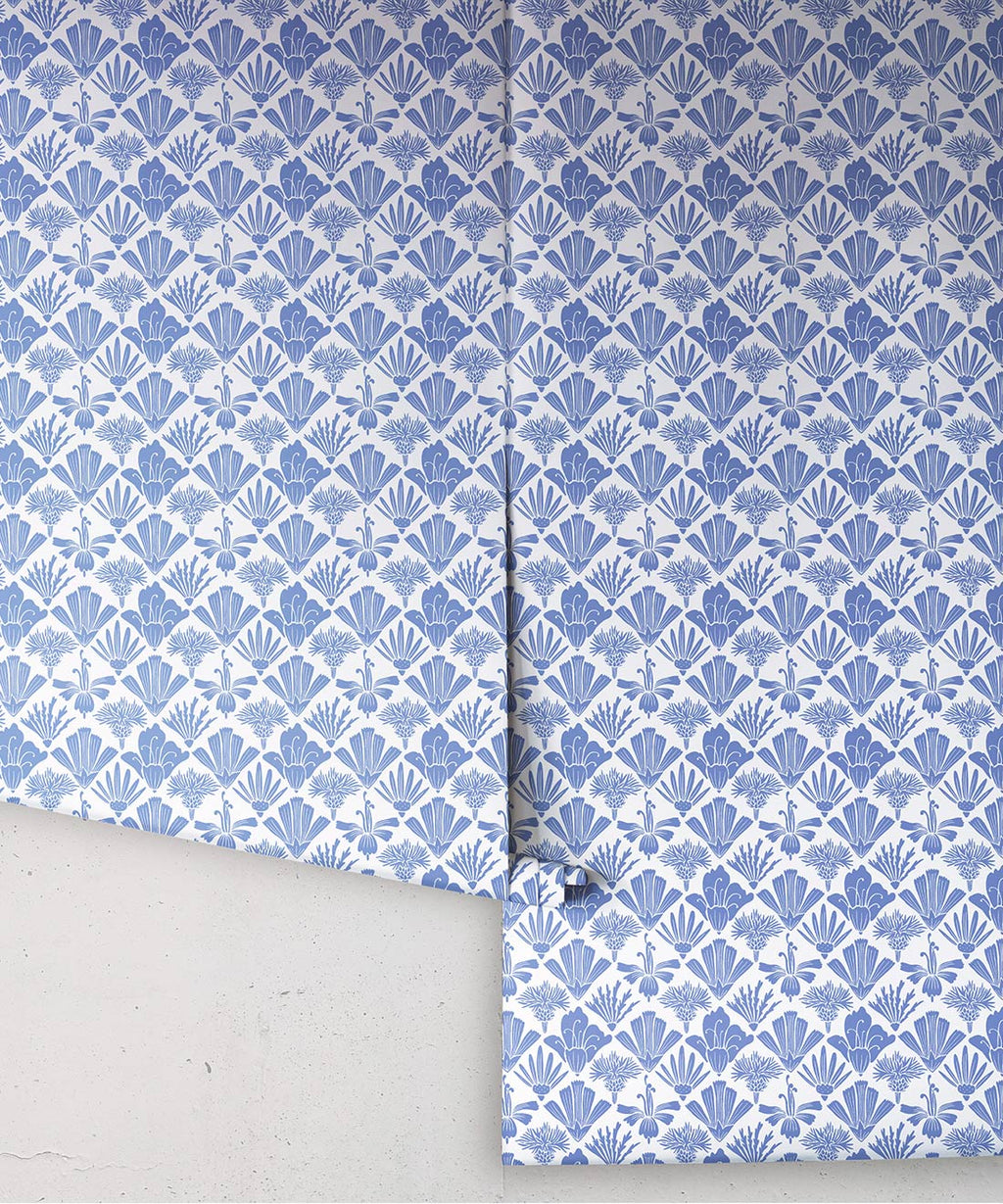 Fanned Flowers Wallpaper, Blue