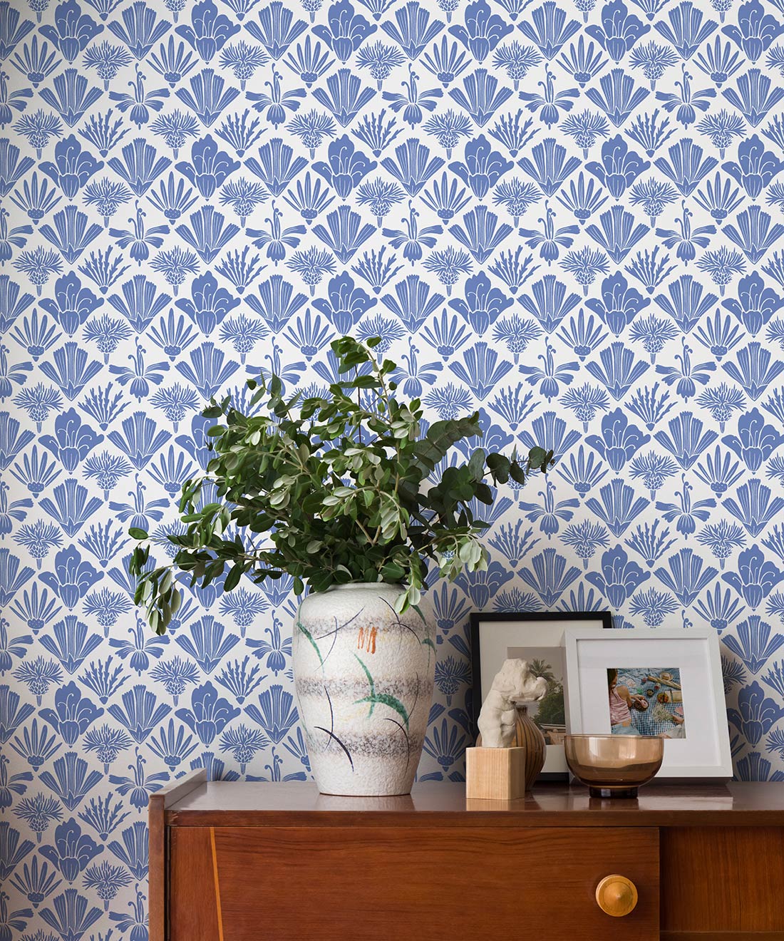 Fanned Flowers Wallpaper, Blue