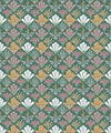 Fanned Flowers Wallpaper, Forest Green