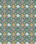 Fanned Flowers Wallpaper, Forest Green
