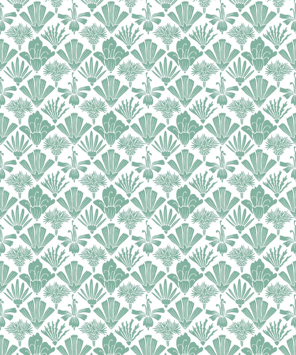 Fanned Flowers Wallpaper, Green