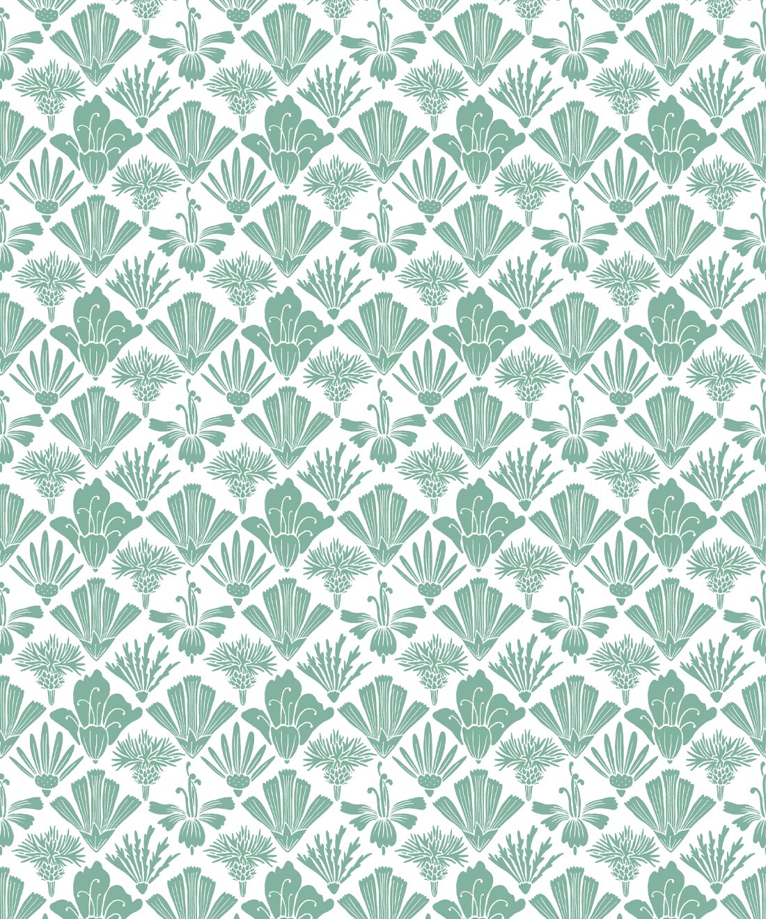 Fanned Flowers Wallpaper, Green