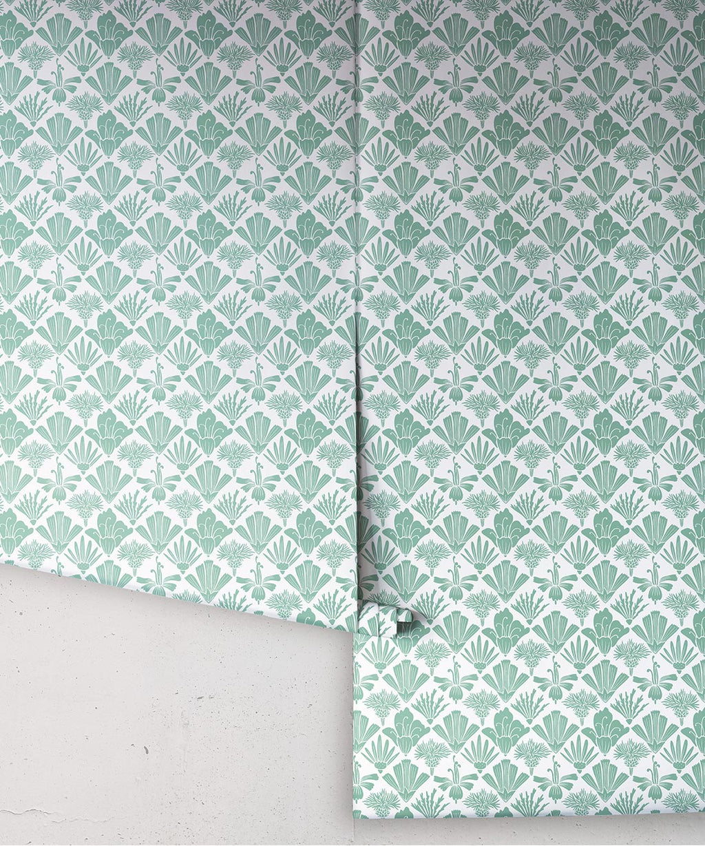 Fanned Flowers Wallpaper, Green