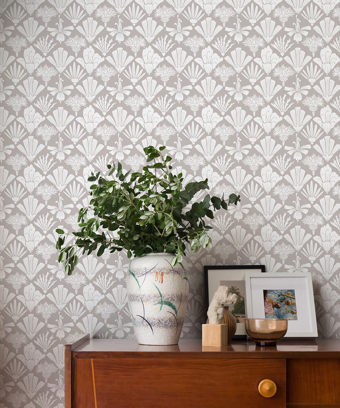 Fanned Flowers Wallpaper, Taupe