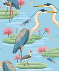 Heron, Jacana & Giant Lilypad Wallpaper, Blue Sky