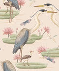 Heron, Jacana & Giant Lilypad Wallpaper, Cream