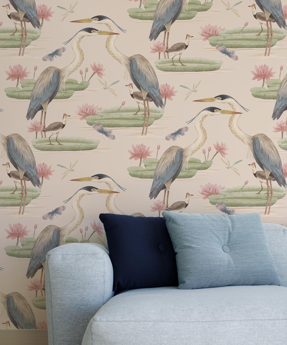Heron, Jacana & Giant Lilypad Wallpaper, Cream
