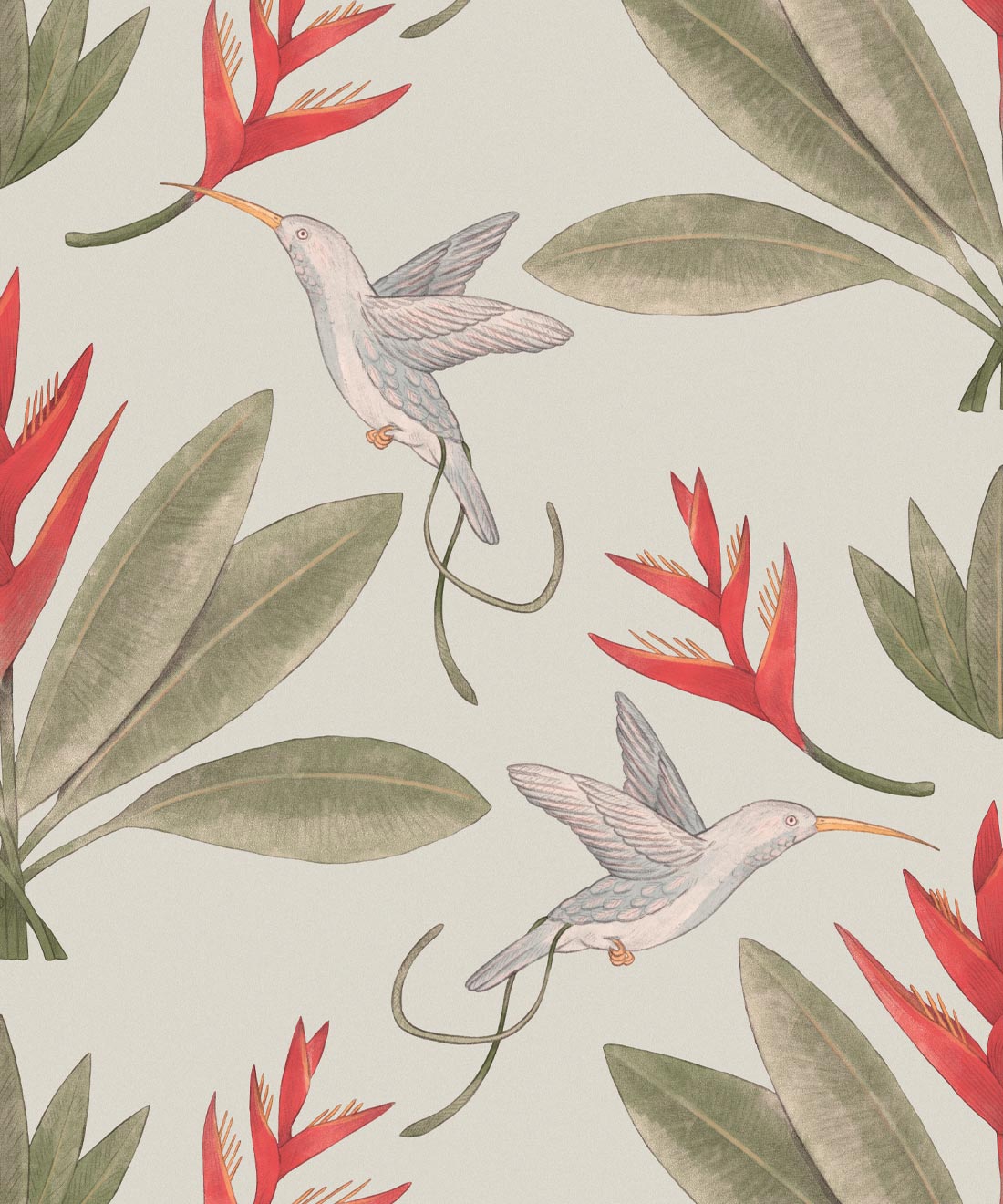 Hummingbirds & Heliconias Wallpaper, Beige