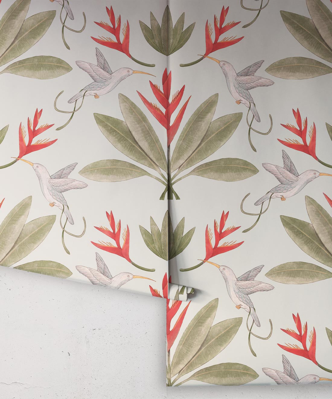 Hummingbirds & Heliconias Wallpaper, Beige