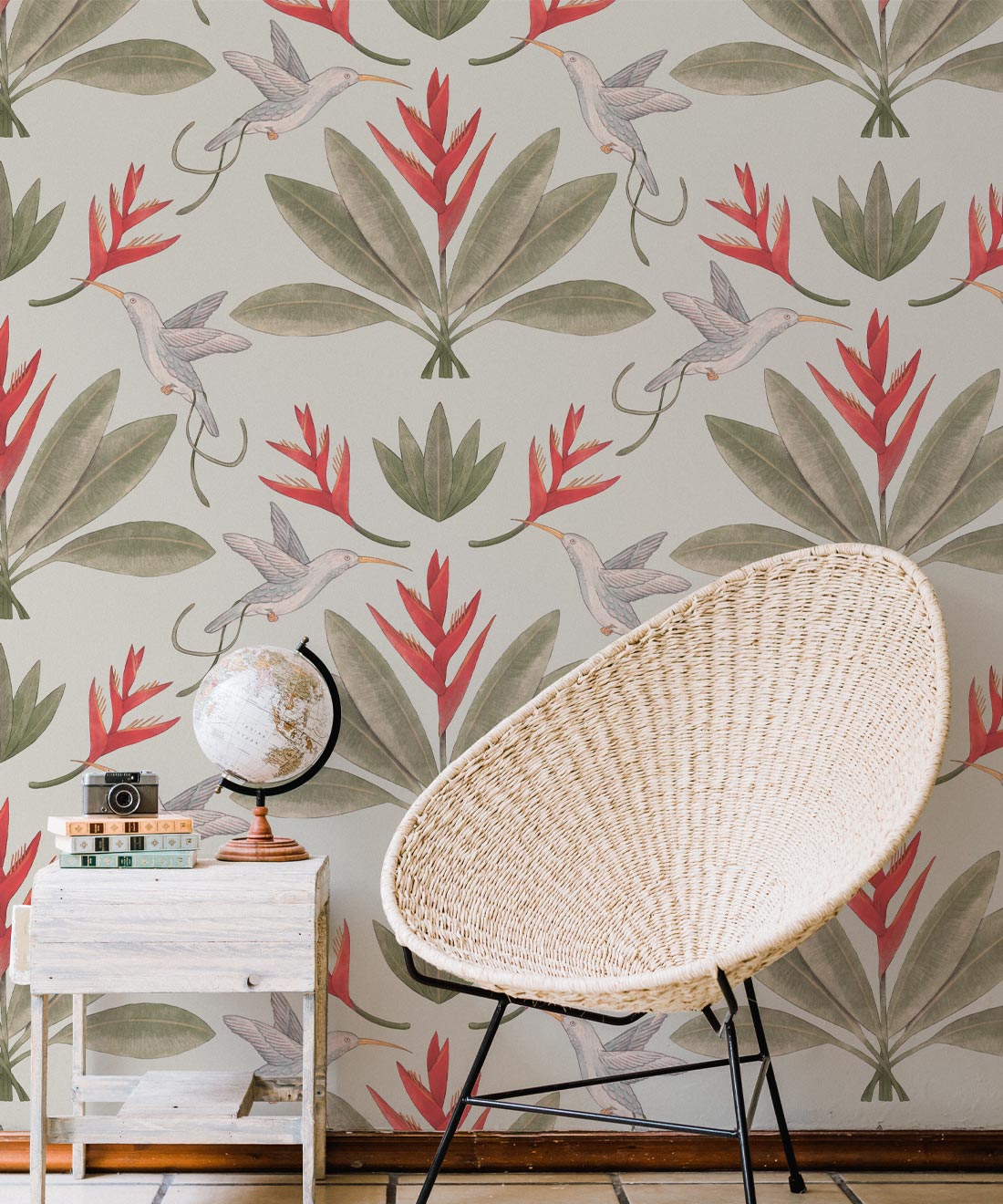 Hummingbirds & Heliconias Wallpaper, Beige