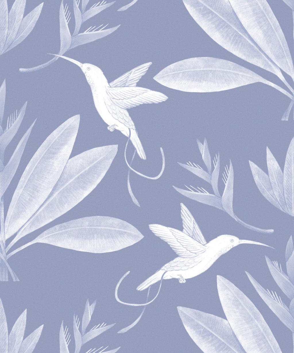 Hummingbirds & Heliconias Wallpaper, Blue