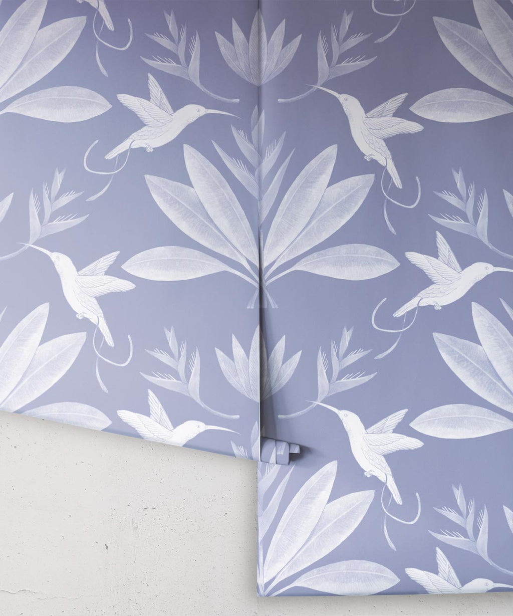 Hummingbirds & Heliconias Wallpaper, Blue
