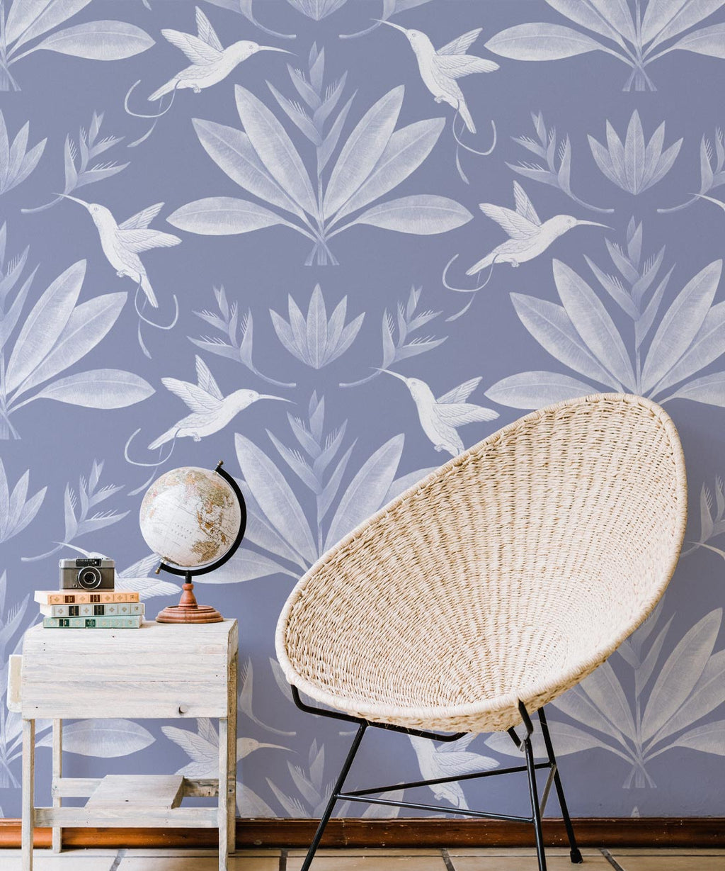 Hummingbirds & Heliconias Wallpaper, Blue